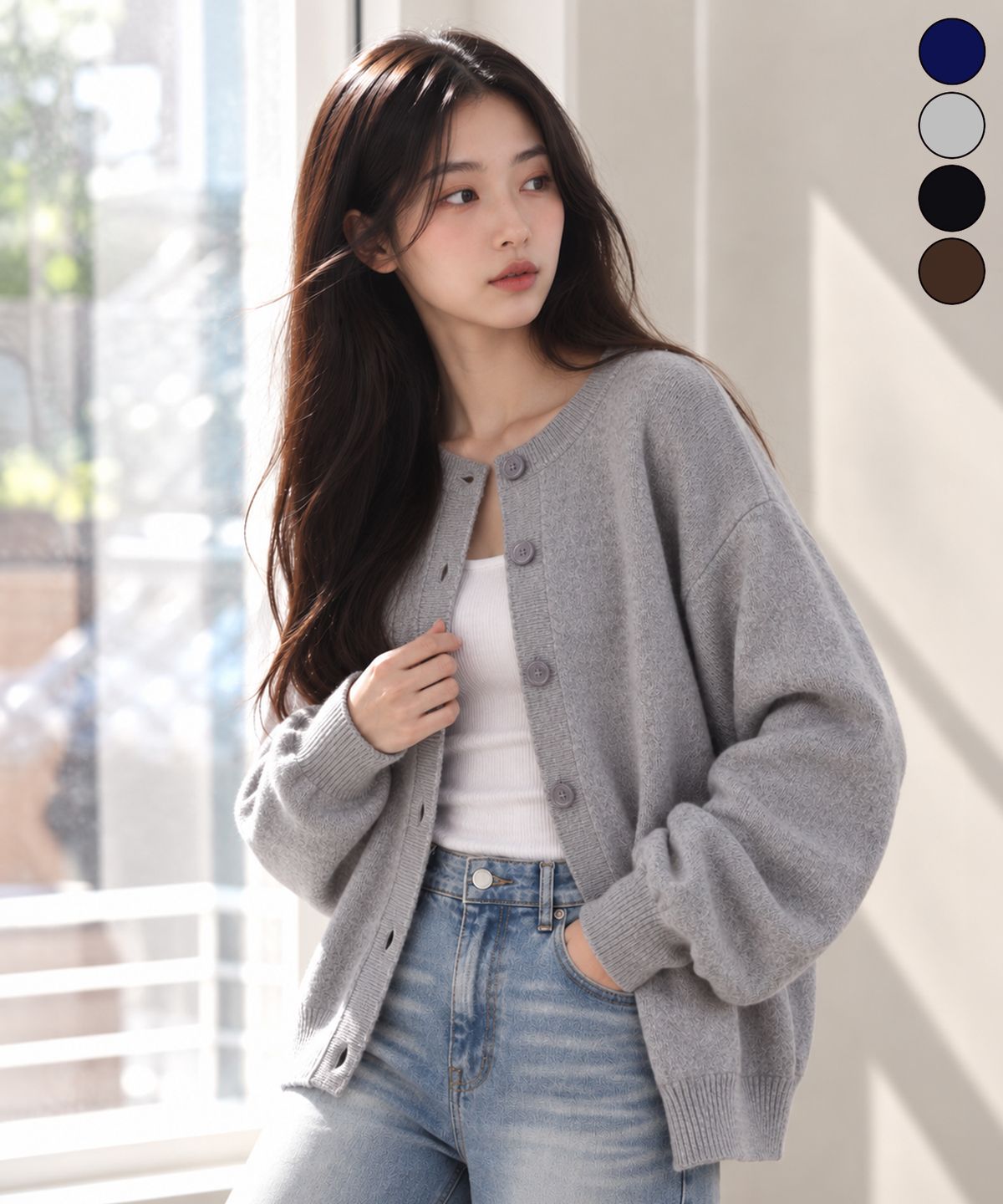 요세미티(YOSEMITE) 소프트 라운드넥 니트 가디건 4Color YKK-2Y08