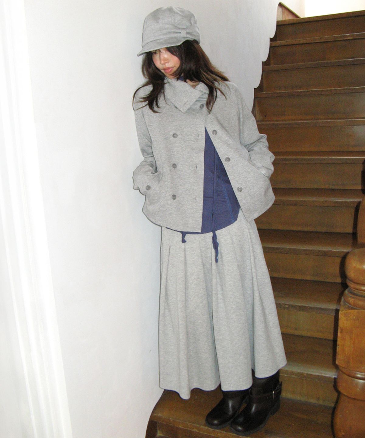 론론(RONRON) UNBALANCE DOUBLE JACKET GREY