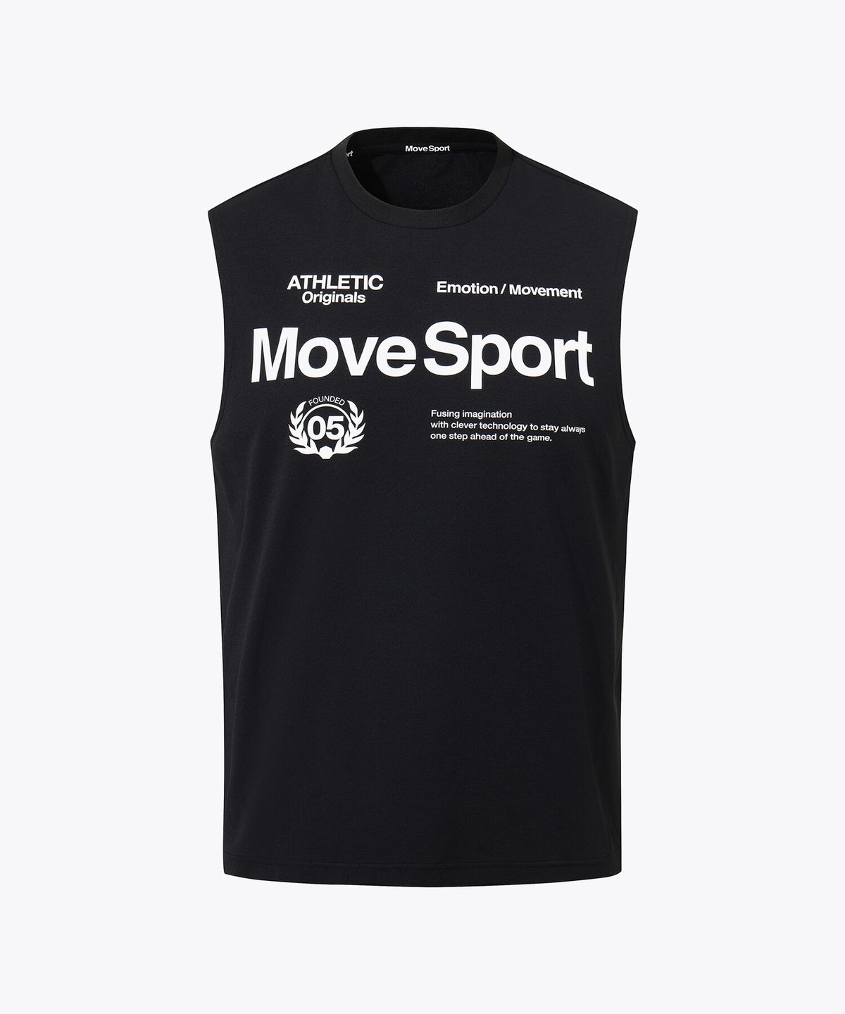무브스포츠 바이 데상트(MOVESPORT BY DESCENTE) 워딩 그래픽 슬리브리스 블랙 VS121EST11