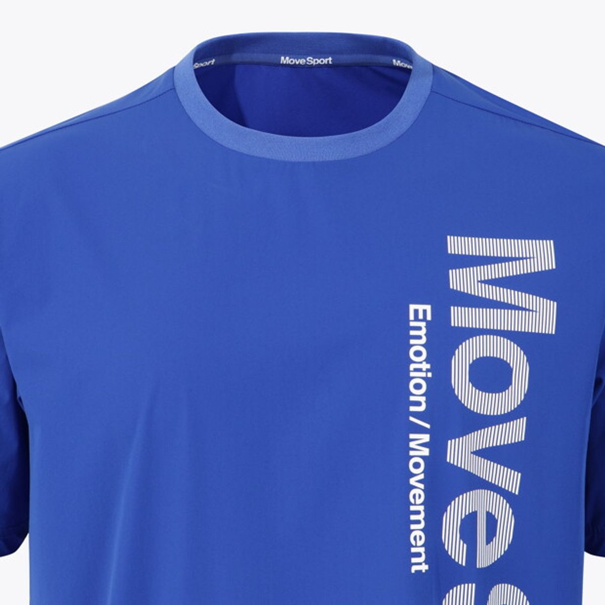 무브스포츠 바이 데상트(MOVESPORT BY DESCENTE) 워딩 그래픽 우븐 반팔 티셔츠 블루 VS123ETS12