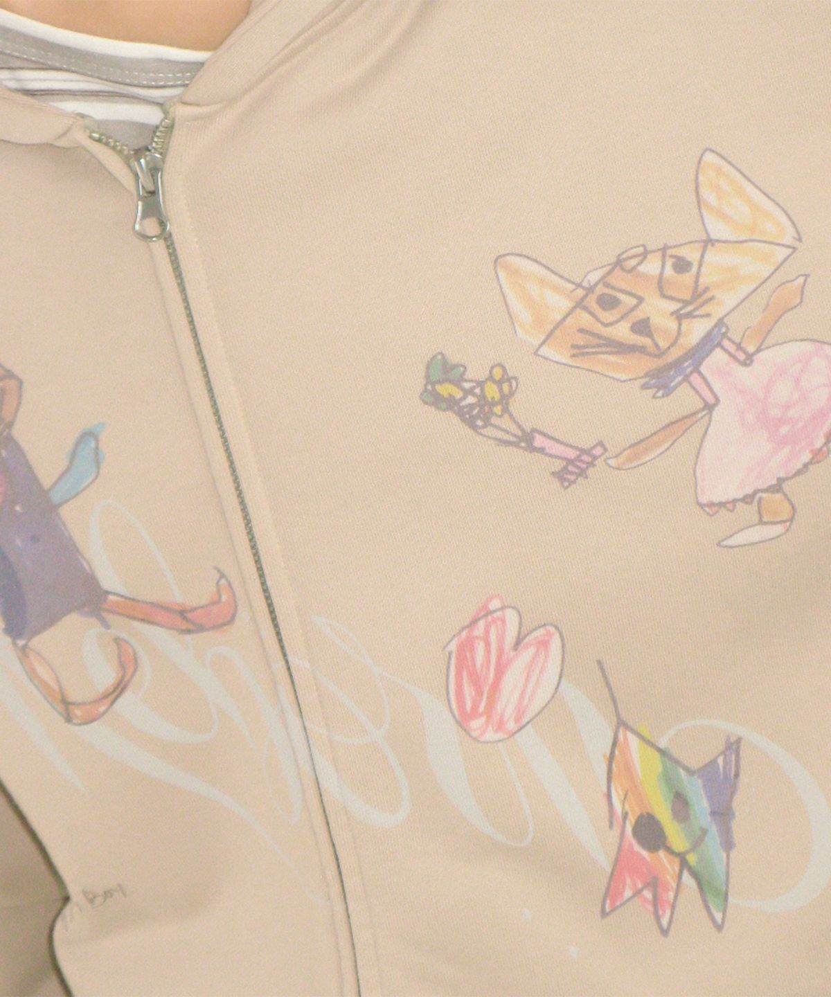 론론(RONRON) KIDS CAT DOODLE HOODIE ZIP UP ASH GREY