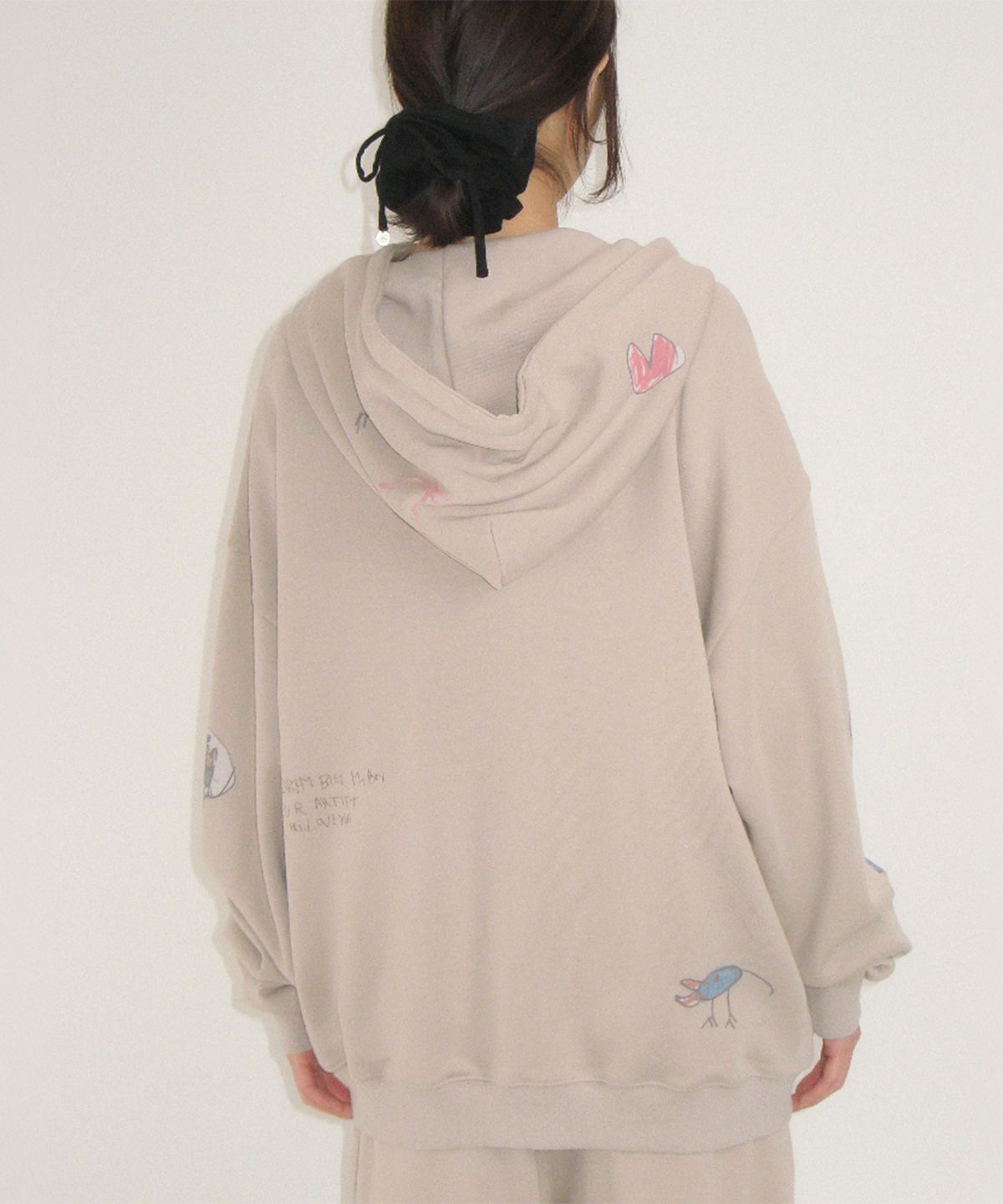 론론(RONRON) KIDS CAT DOODLE HOODIE ZIP UP ASH GREY