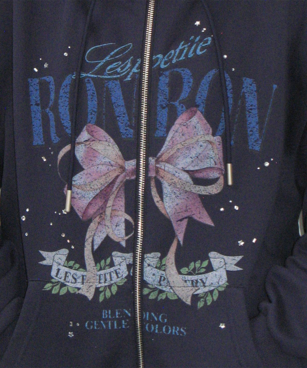 론론(RONRON) VINTAGE DOUBLE RIBBON HOODIE ZIP UP NAVY