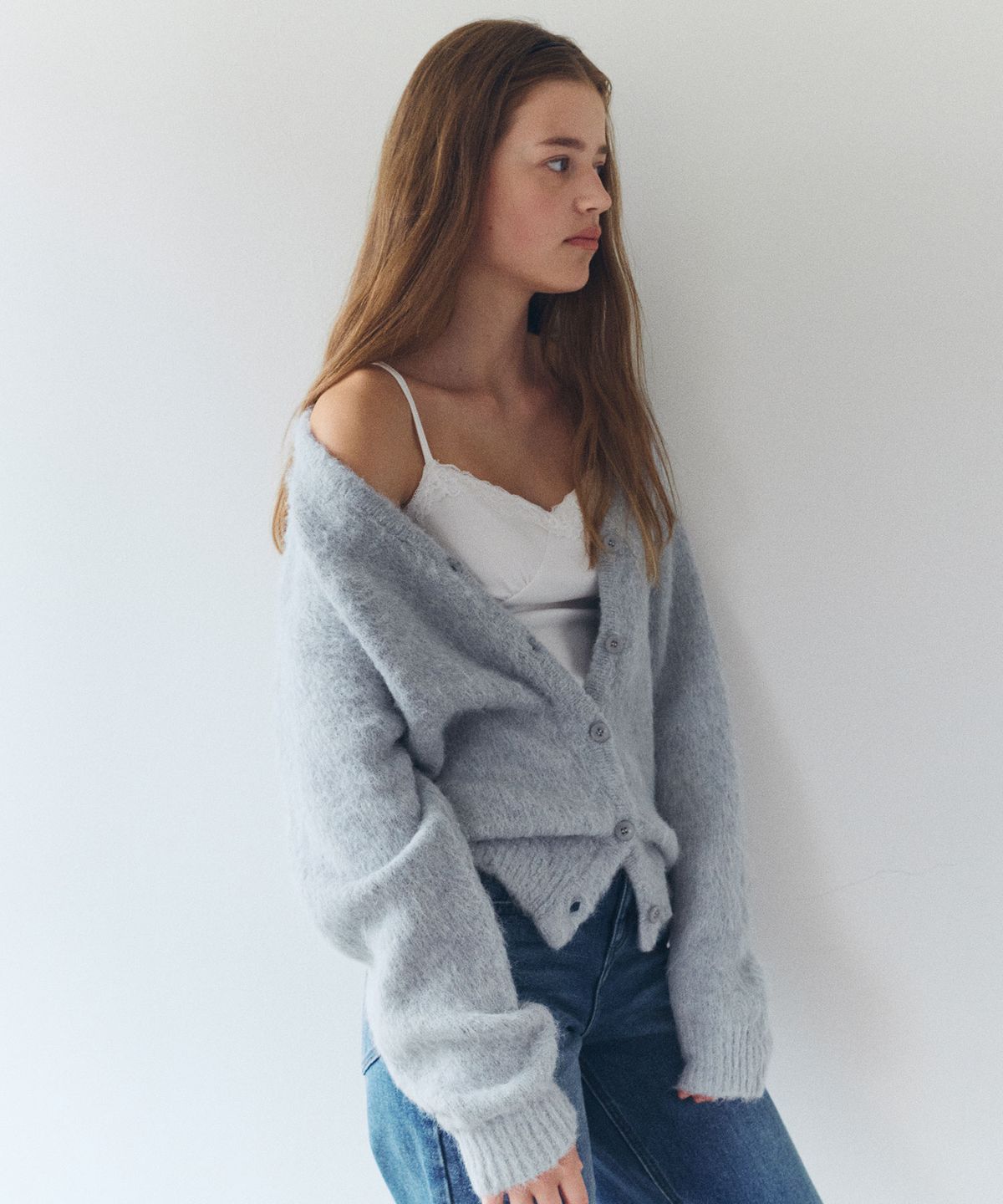 로라로라(ROLAROLA) NUBASIC LOOSE FIT CARDIGAN BLUE GRAY