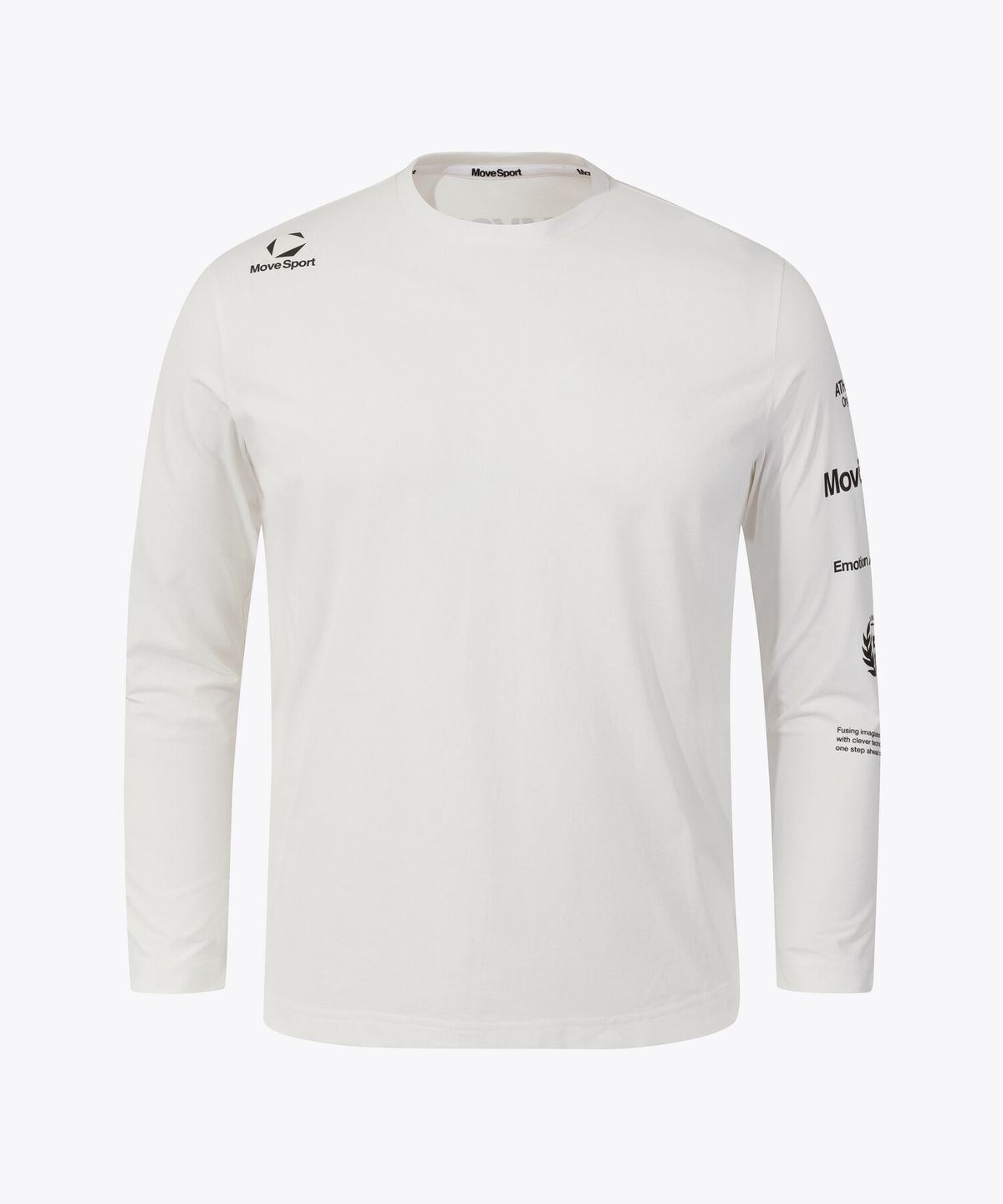 무브스포츠 바이 데상트(MOVESPORT BY DESCENTE) 워딩 그래픽 긴팔 티셔츠 화이트 VS121ETL11