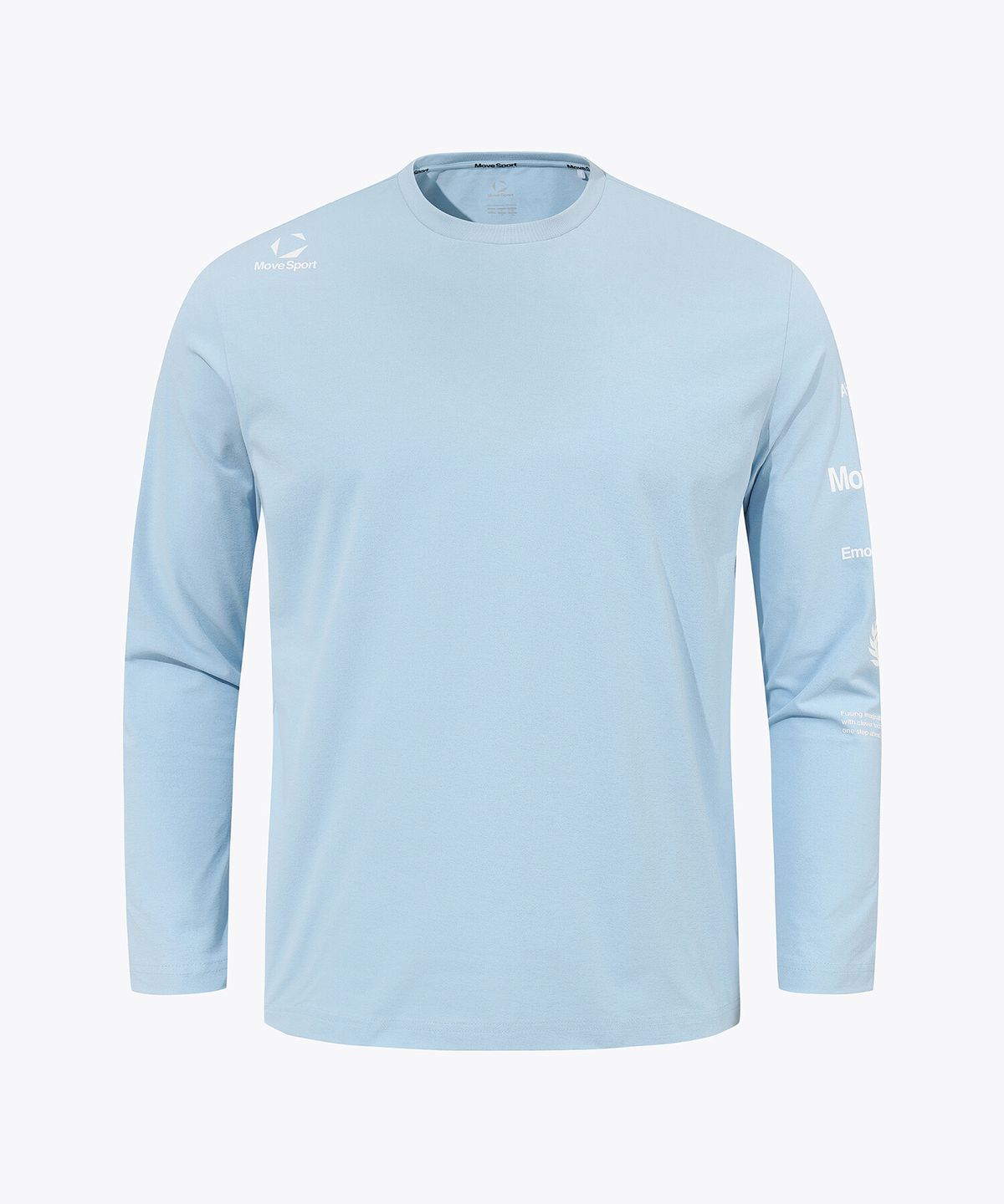 무브스포츠 바이 데상트(MOVESPORT BY DESCENTE) 워딩 그래픽 긴팔 티셔츠 라이트 블루 VS121ETL11