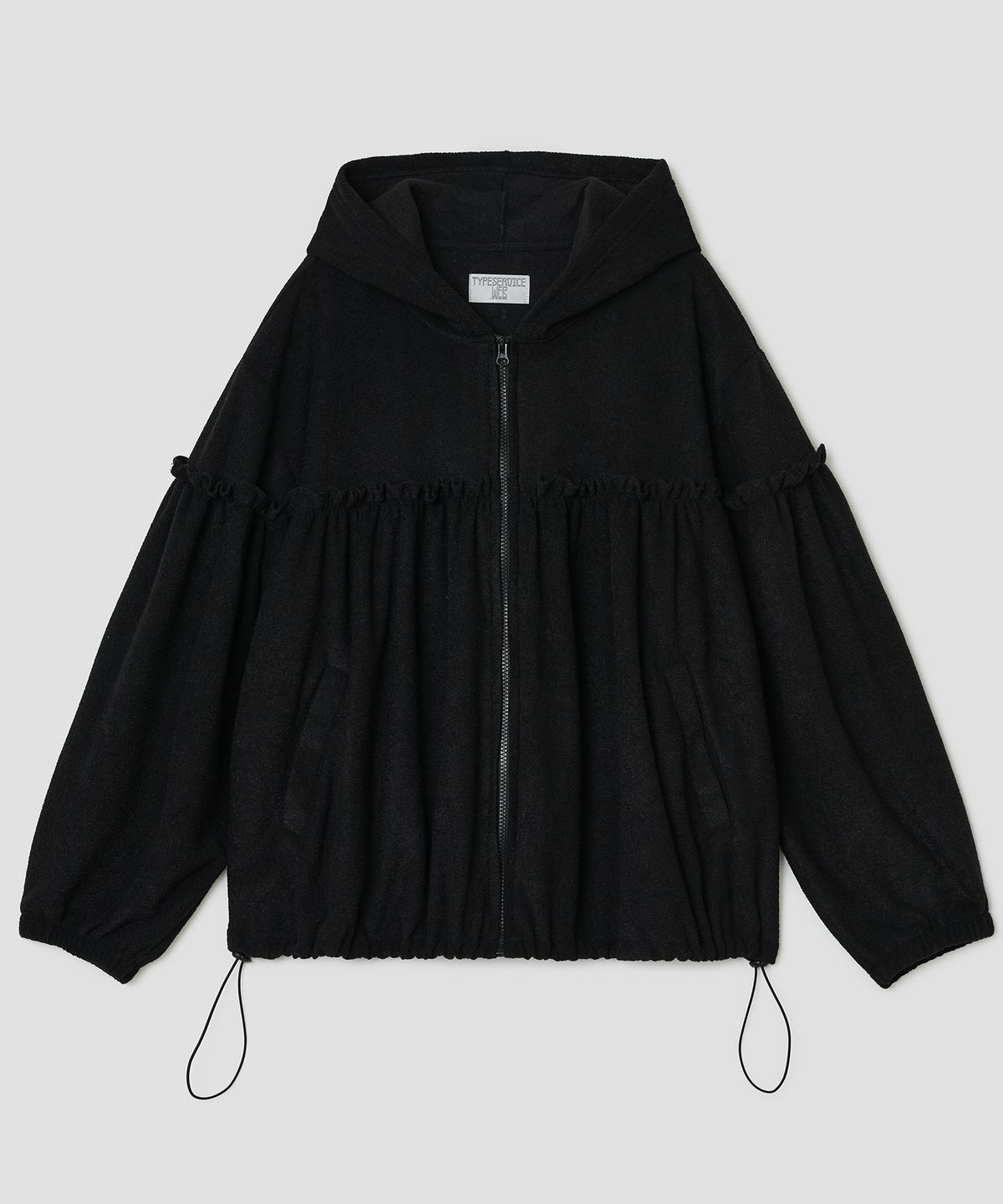 타입서비스(TYPESERVICE) Shirred Fleece Zip Hoodie [Black]