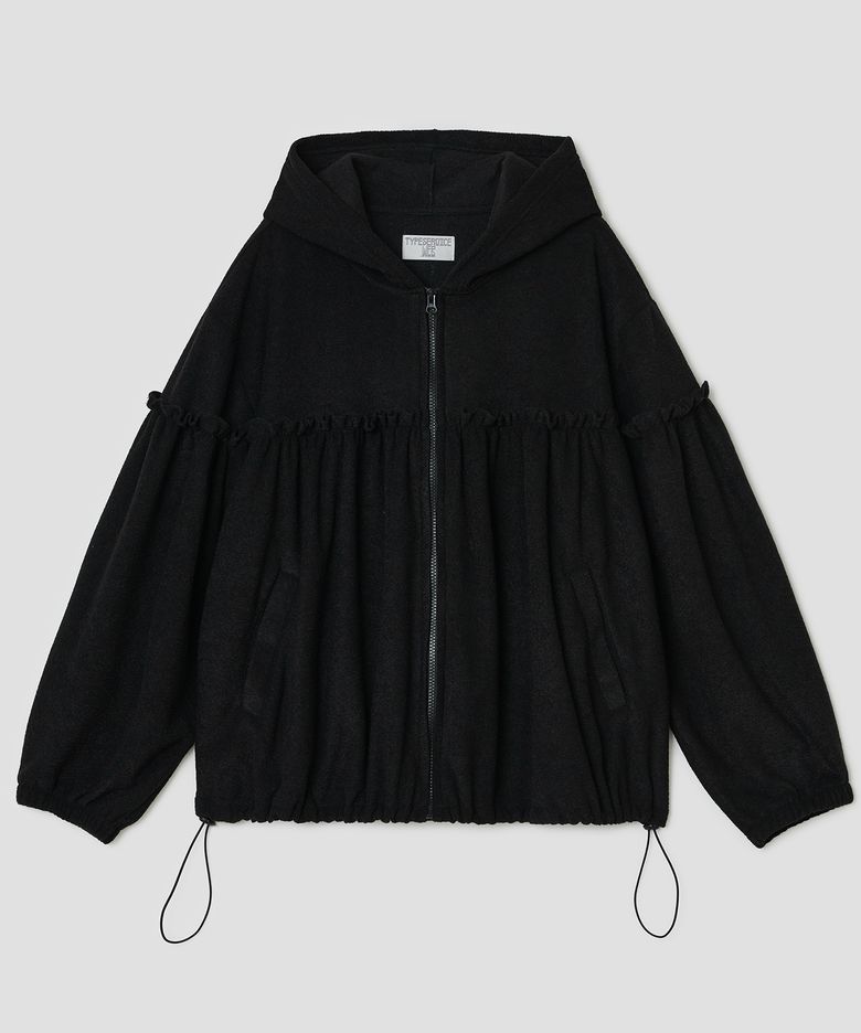 Shirred Fleece Zip Hoodie [Black]