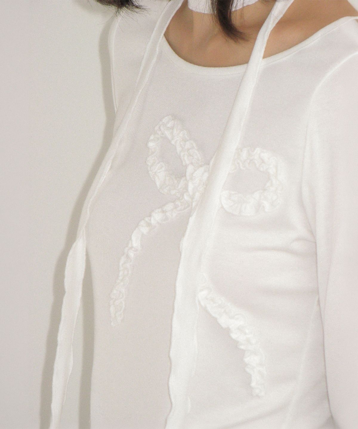론론(RONRON) PETIT SCARF SET RIBBON SHIRRING LONG SLEEVE WHITE
