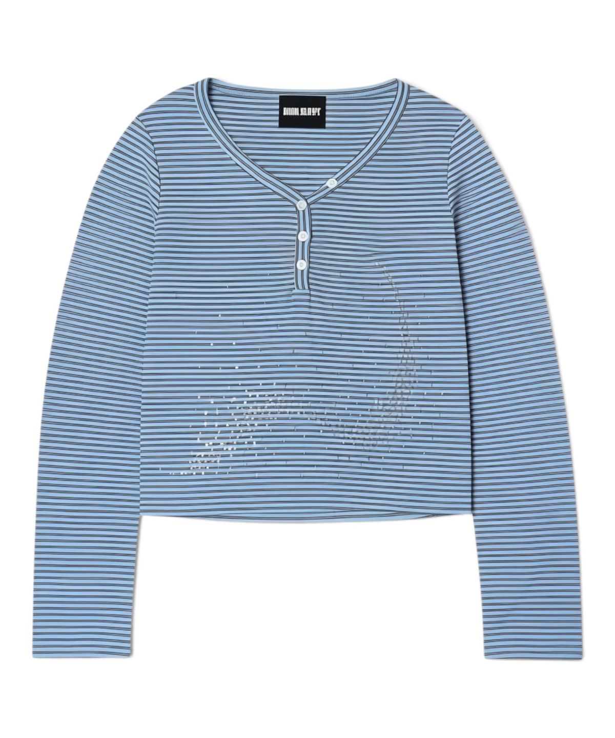 본슬리피(BORN SLIPPY) Future Wave Stripe Henley Long Sleeve Tee (Sky Blue)