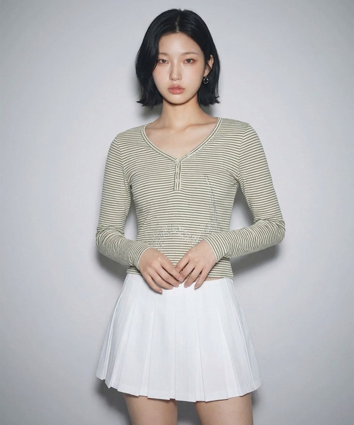 본슬리피(BORN SLIPPY) Future Wave Stripe Henley Long Sleeve Tee (Yellow)