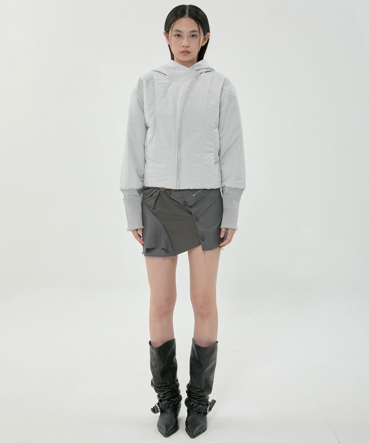 플레어업(FLAREUP) Hooded Asymmetrical Puffer Jacket (FL-053_Cloud White)
