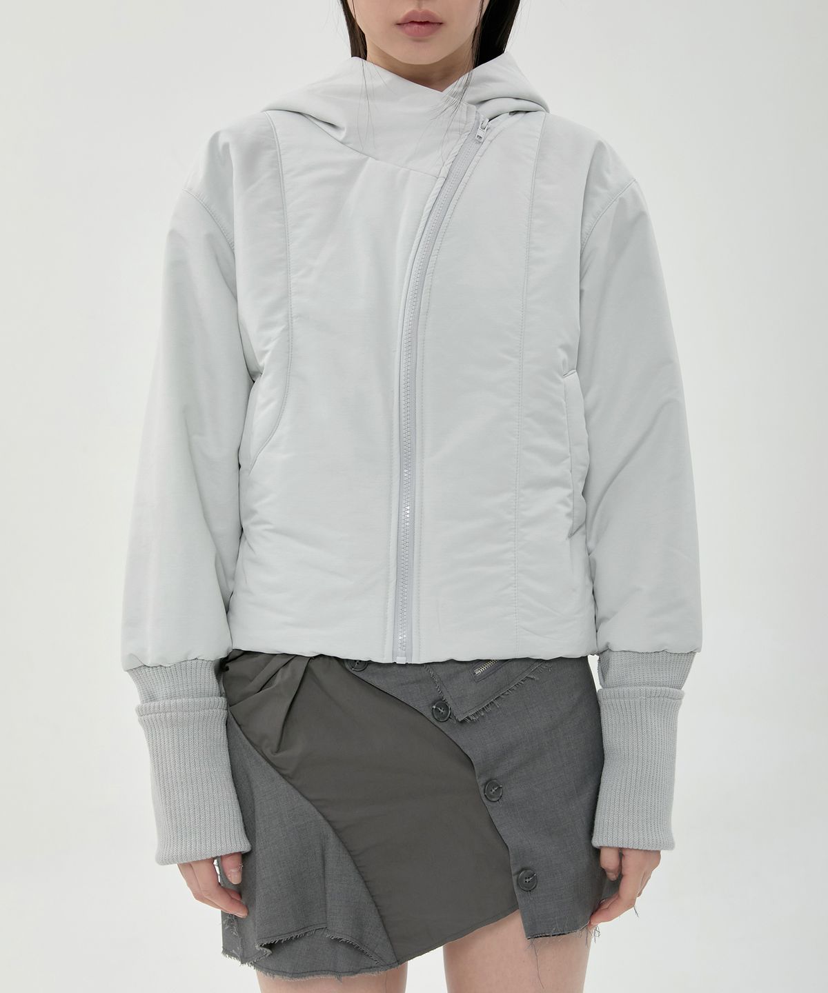 플레어업(FLAREUP) Hooded Asymmetrical Puffer Jacket (FL-053_Cloud White)