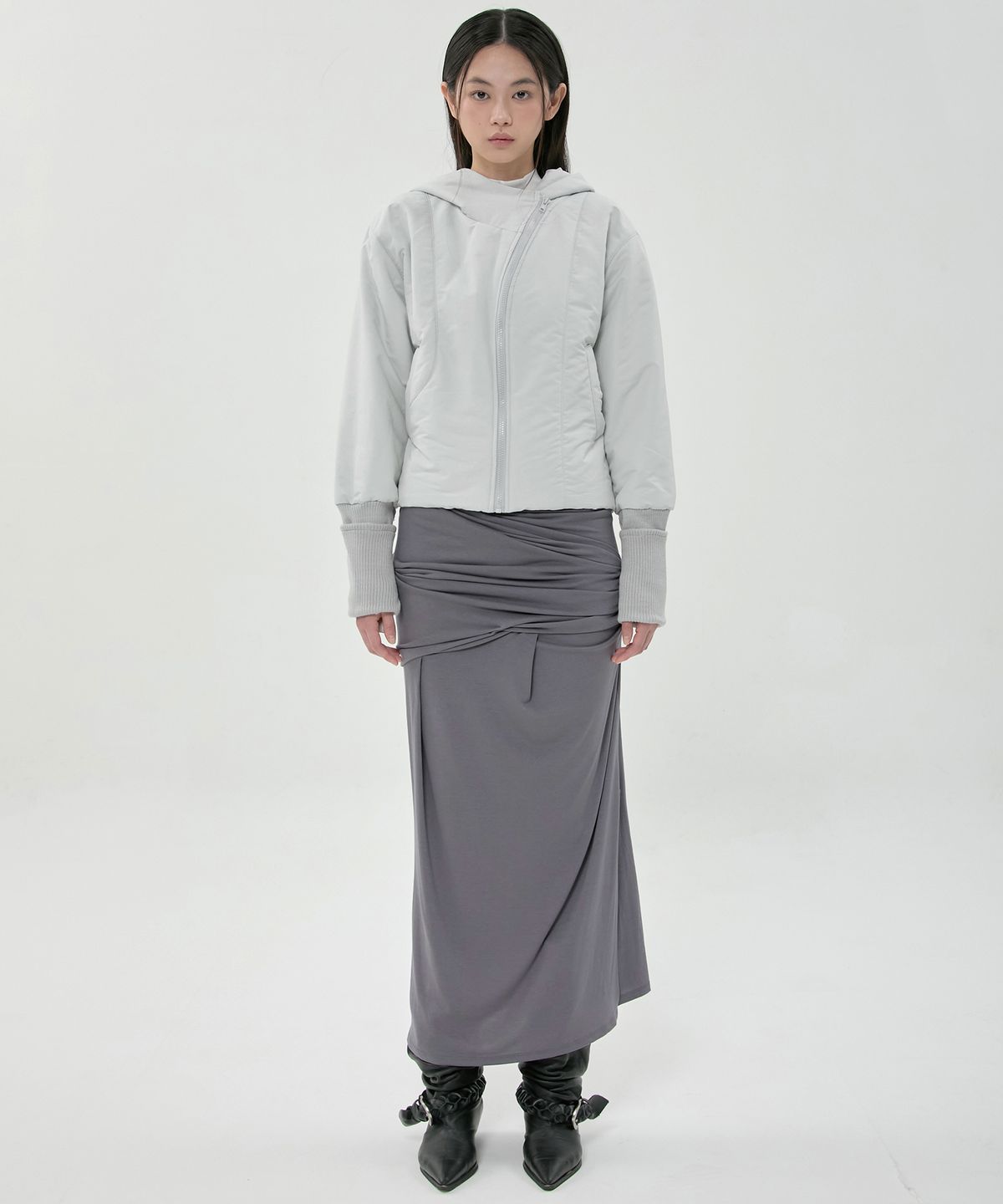플레어업(FLAREUP) Hooded Asymmetrical Puffer Jacket (FL-053_Cloud White)