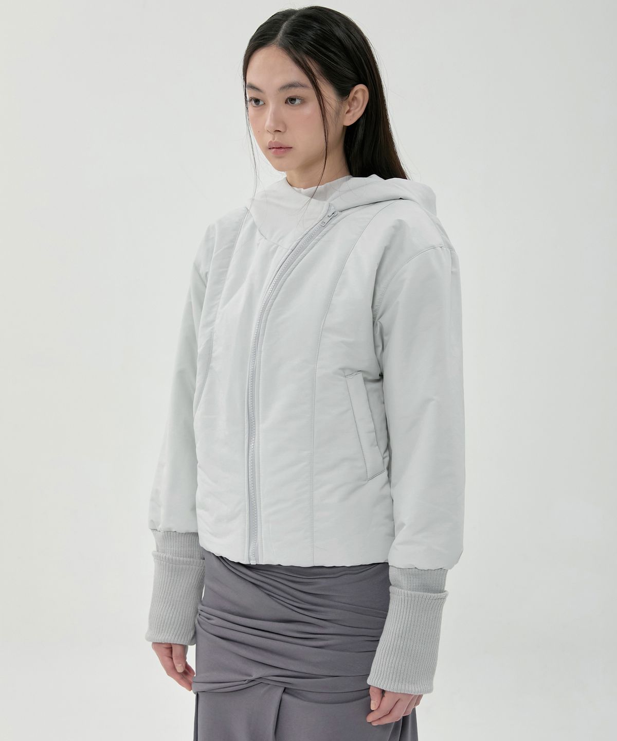 플레어업(FLAREUP) Hooded Asymmetrical Puffer Jacket (FL-053_Cloud White)