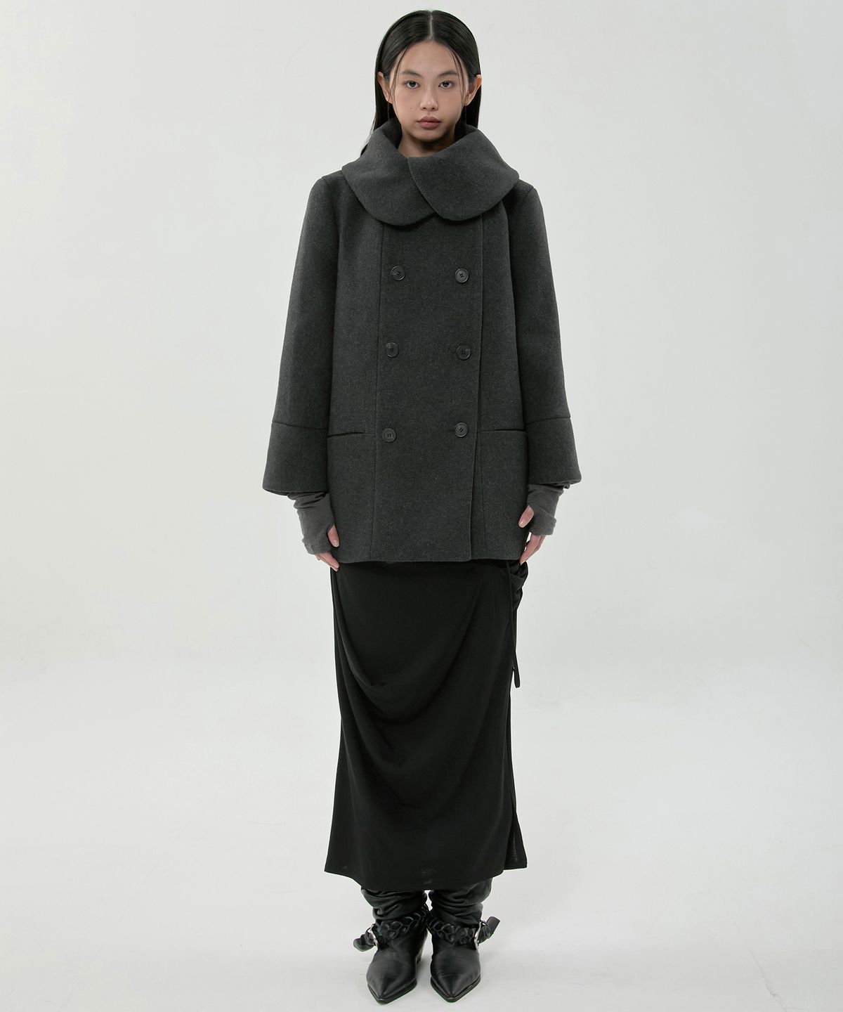 플레어업(FLAREUP) Layered Double Wool Coat (FL-060_Charcoal)