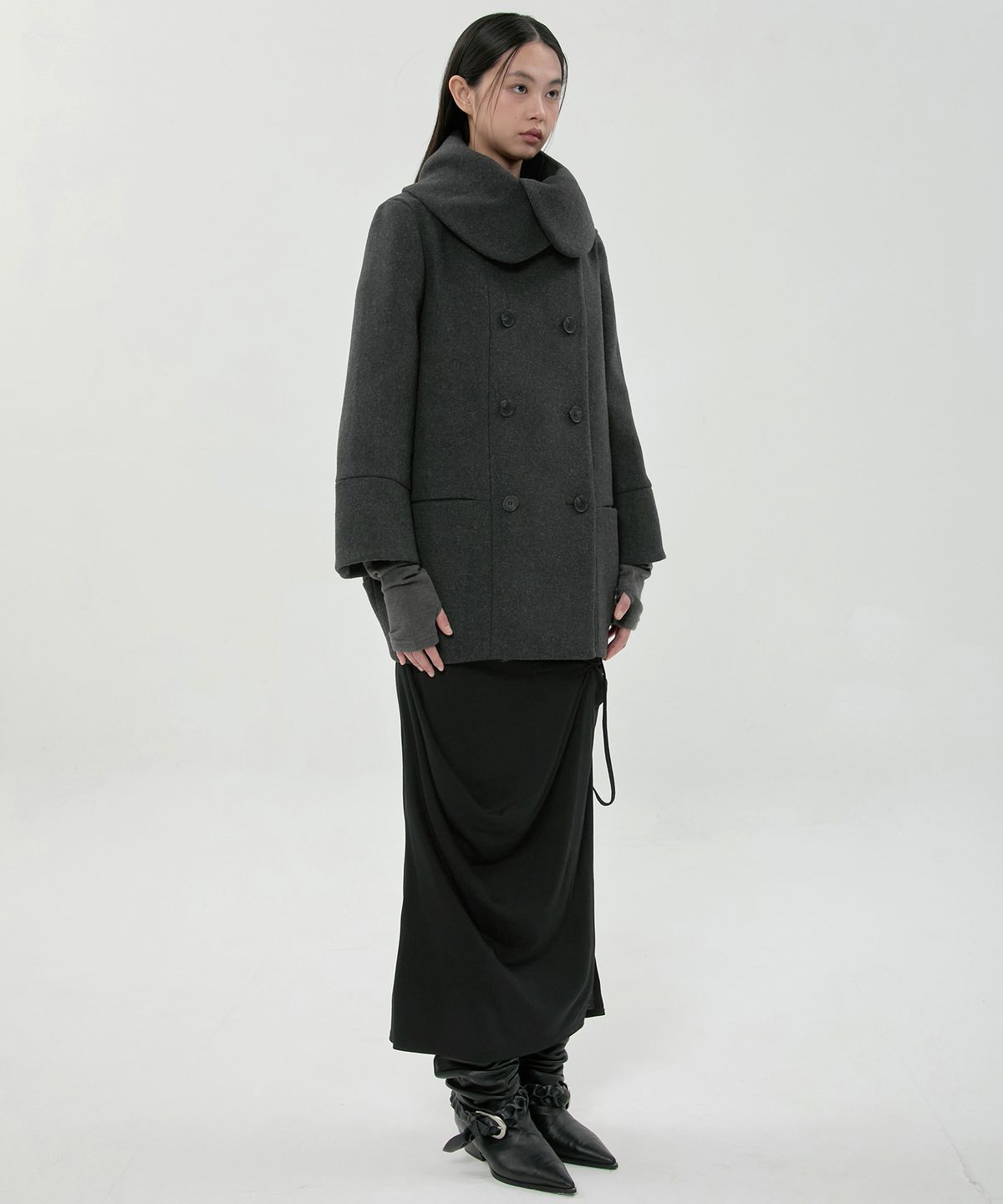 플레어업(FLAREUP) Layered Double Wool Coat (FL-060_Charcoal)
