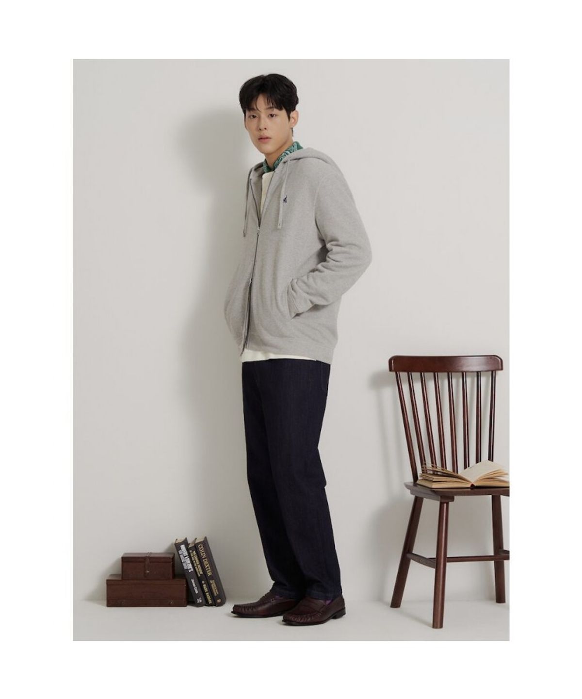 빈폴 멘(BEANPOLE MEN) [Essential] 투웨이 후드 집업 티셔츠  그레이