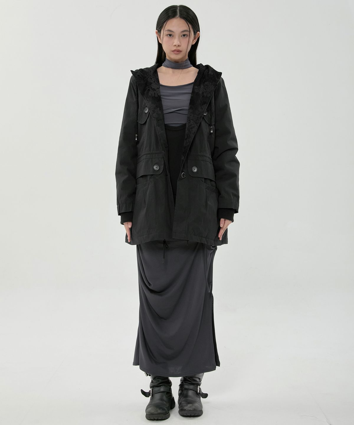 플레어업(FLAREUP) Orb Flap Hooded Parka (FL-064_Black)