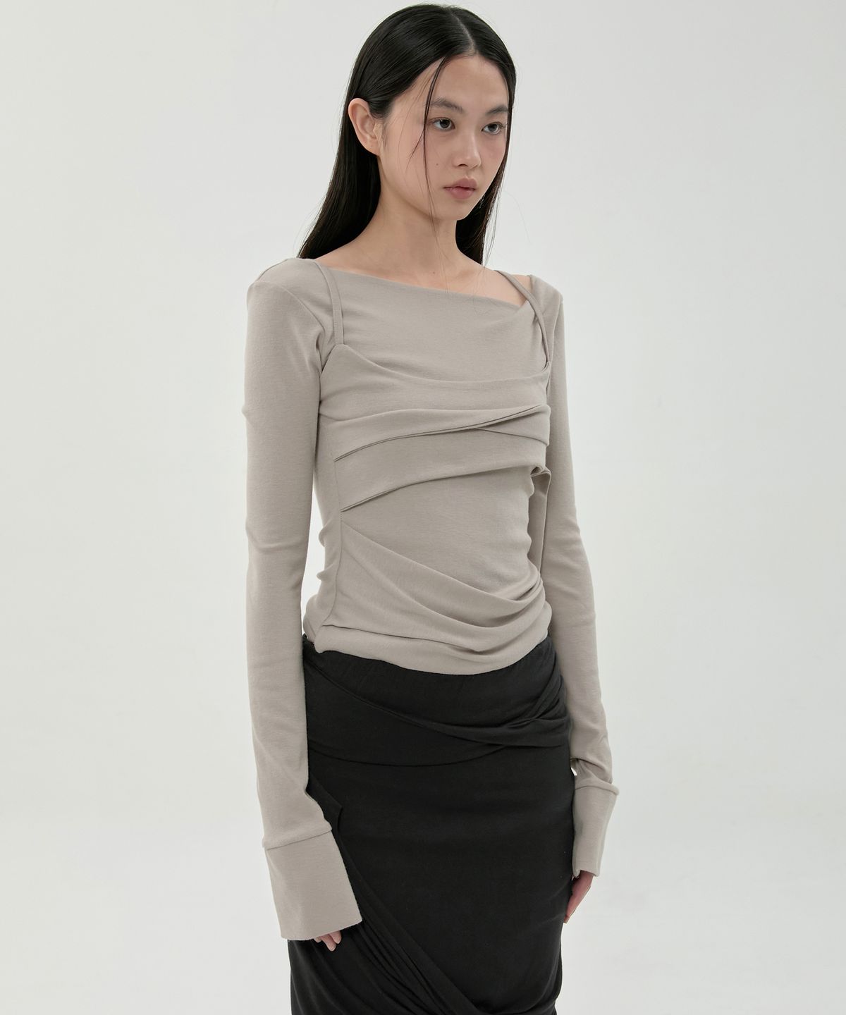 플레어업(FLAREUP) Layered Bustier Long Sleeve (FL-105_Ash Beige)
