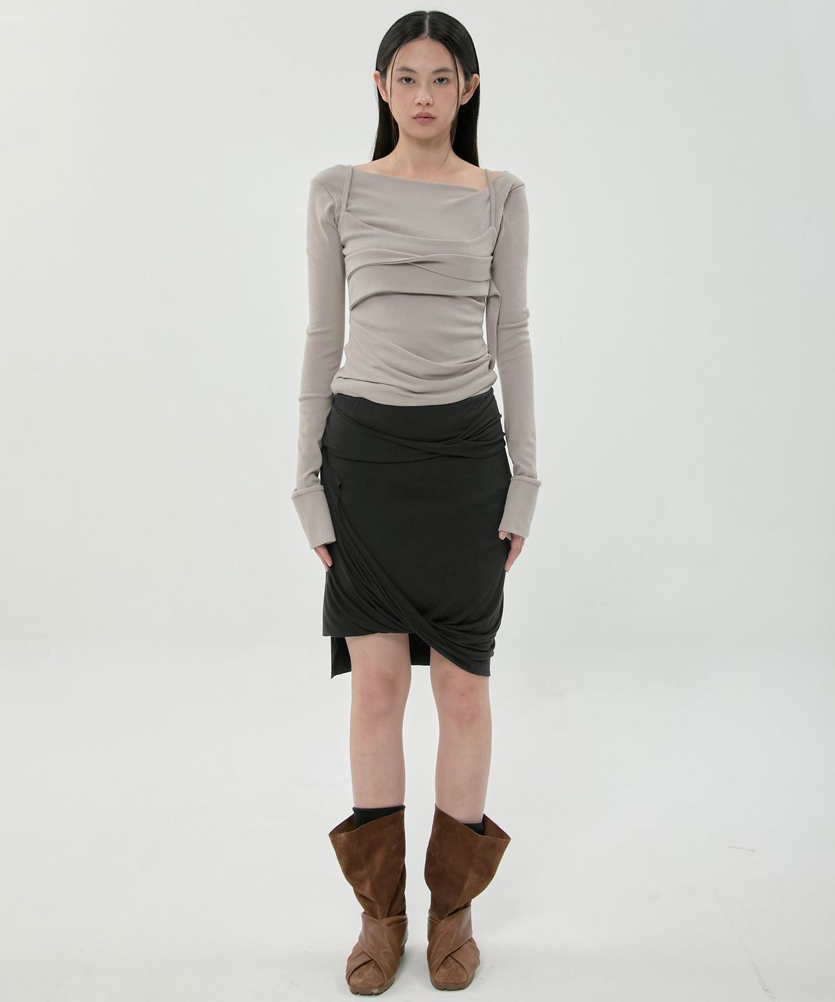 플레어업(FLAREUP) Layered Bustier Long Sleeve (FL-105_Ash Beige)