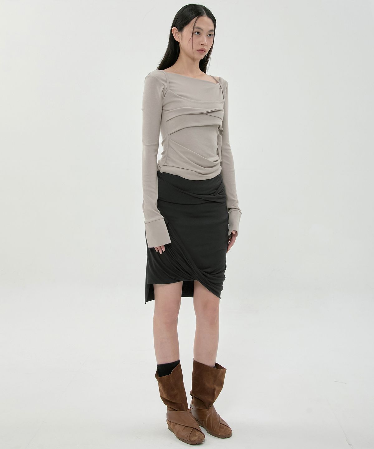 플레어업(FLAREUP) Layered Bustier Long Sleeve (FL-105_Ash Beige)