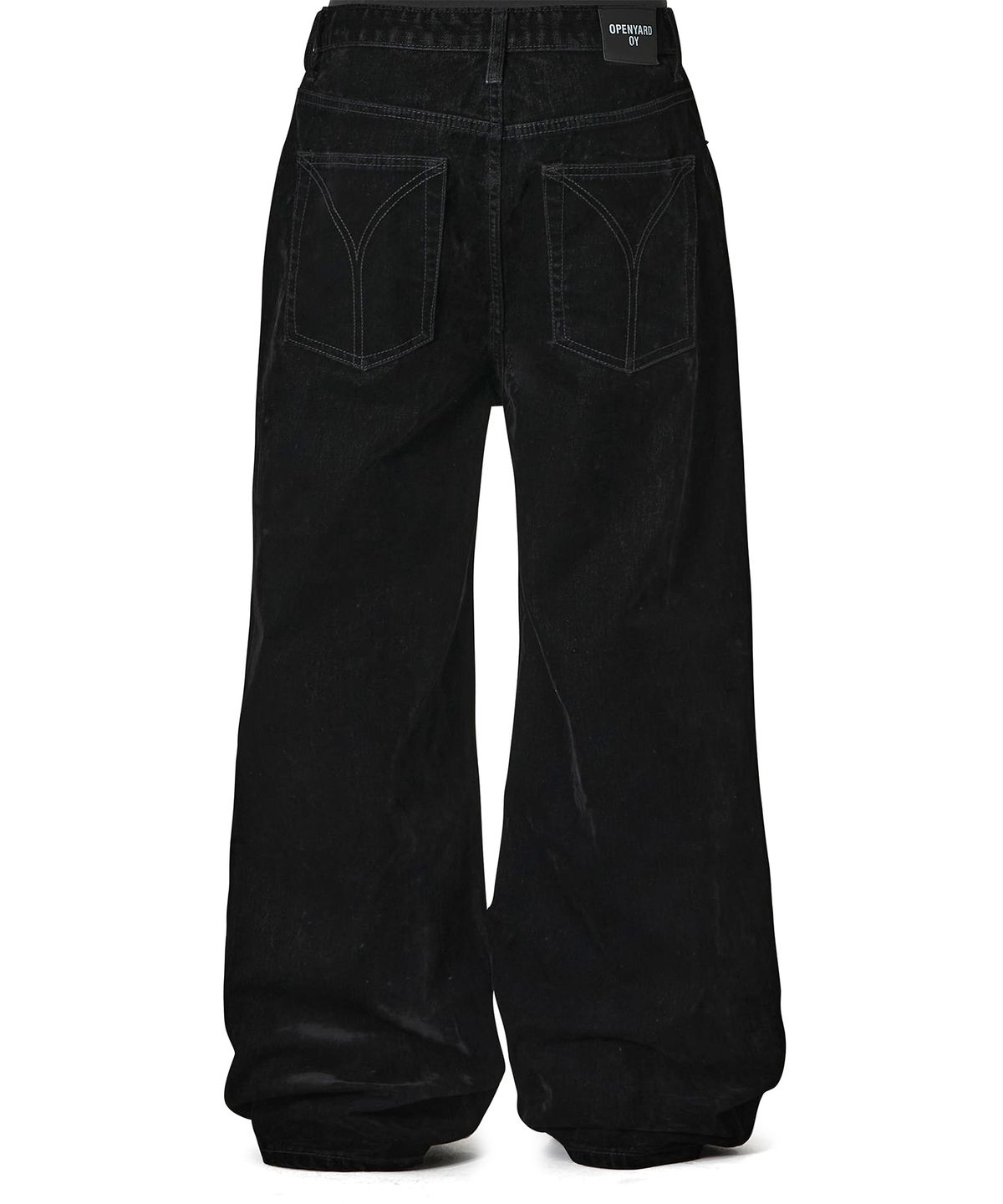 오픈야드(오와이)(OPENYARD(OY)) STITCHED VELVET WIDE HEM PANTS - BLACK