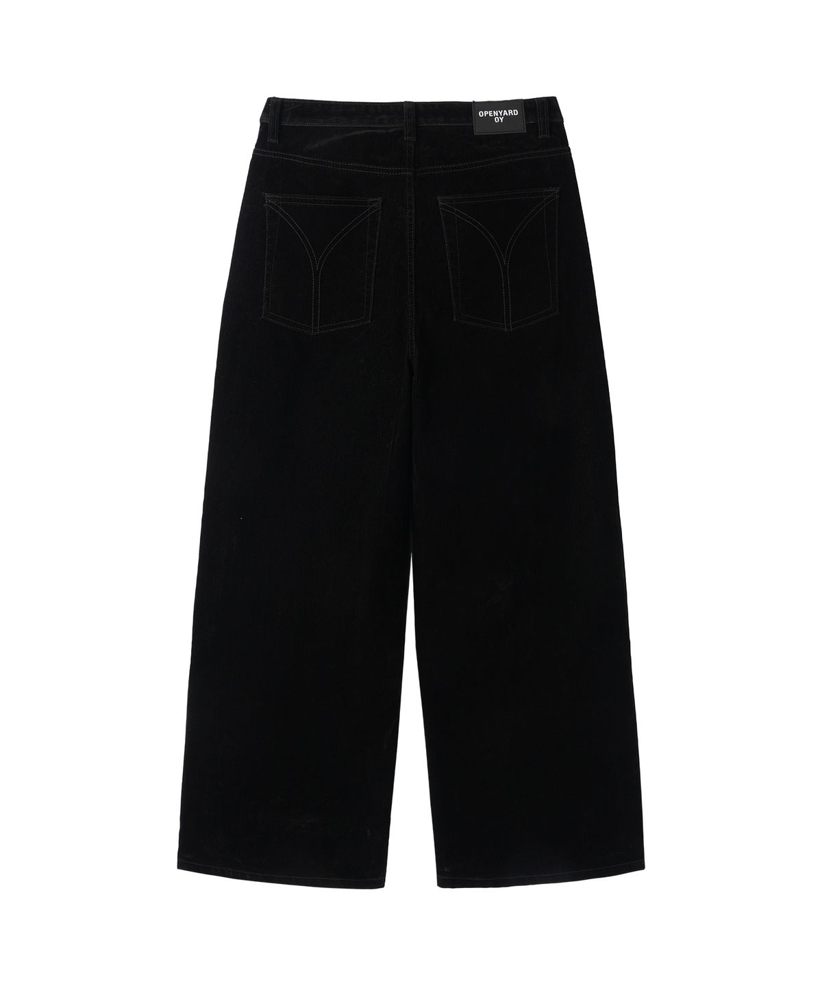 오픈야드(오와이)(OPENYARD(OY)) STITCHED VELVET WIDE HEM PANTS - BLACK