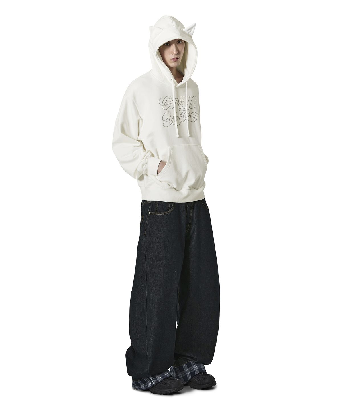 오픈야드(오와이)(OPENYARD(OY)) SCRIPT EAR HOODIE - WHITE