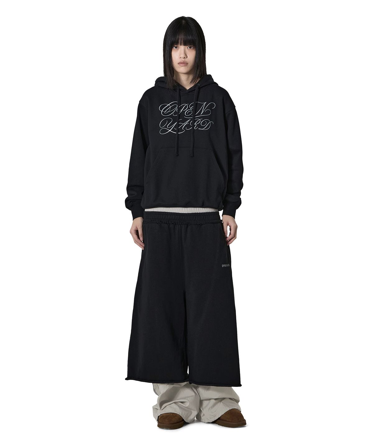 오픈야드(오와이)(OPENYARD(OY)) SCRIPT EAR HOODIE - BLACK