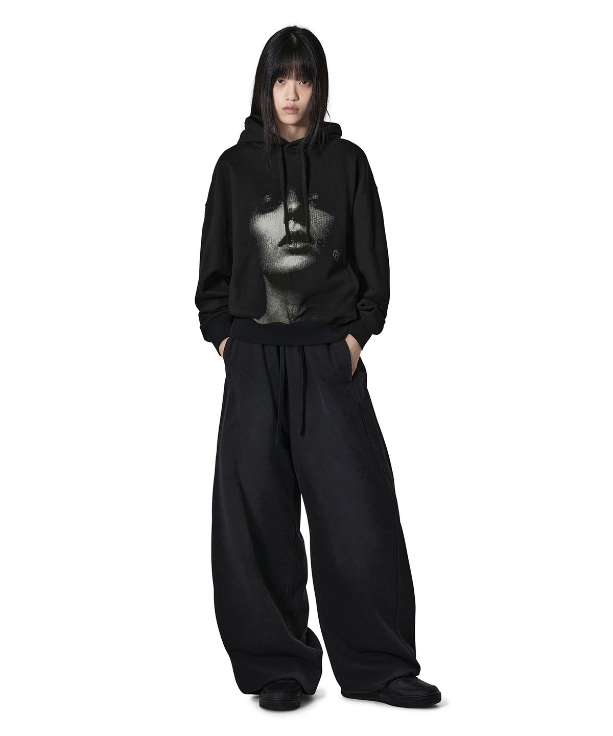 오픈야드(오와이)(OPENYARD(OY)) FADED PORTRAIT HOODIE - BLACK