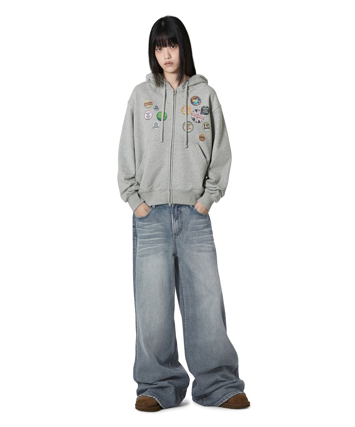 오픈야드(오와이)(OPENYARD(OY)) PINBOARD HOODIE ZIP UP - MELANGE