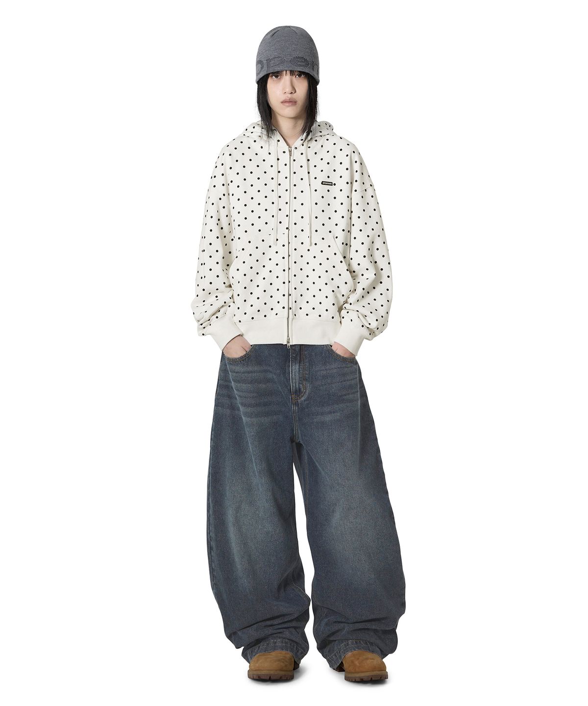 오픈야드(오와이)(OPENYARD(OY)) DOT METAL LOGO HOODIE ZIP UP - WHITE