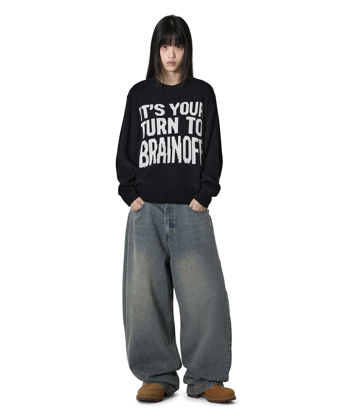 오픈야드(오와이)(OPENYARD(OY)) BRAIN OFF KNIT - BLACK