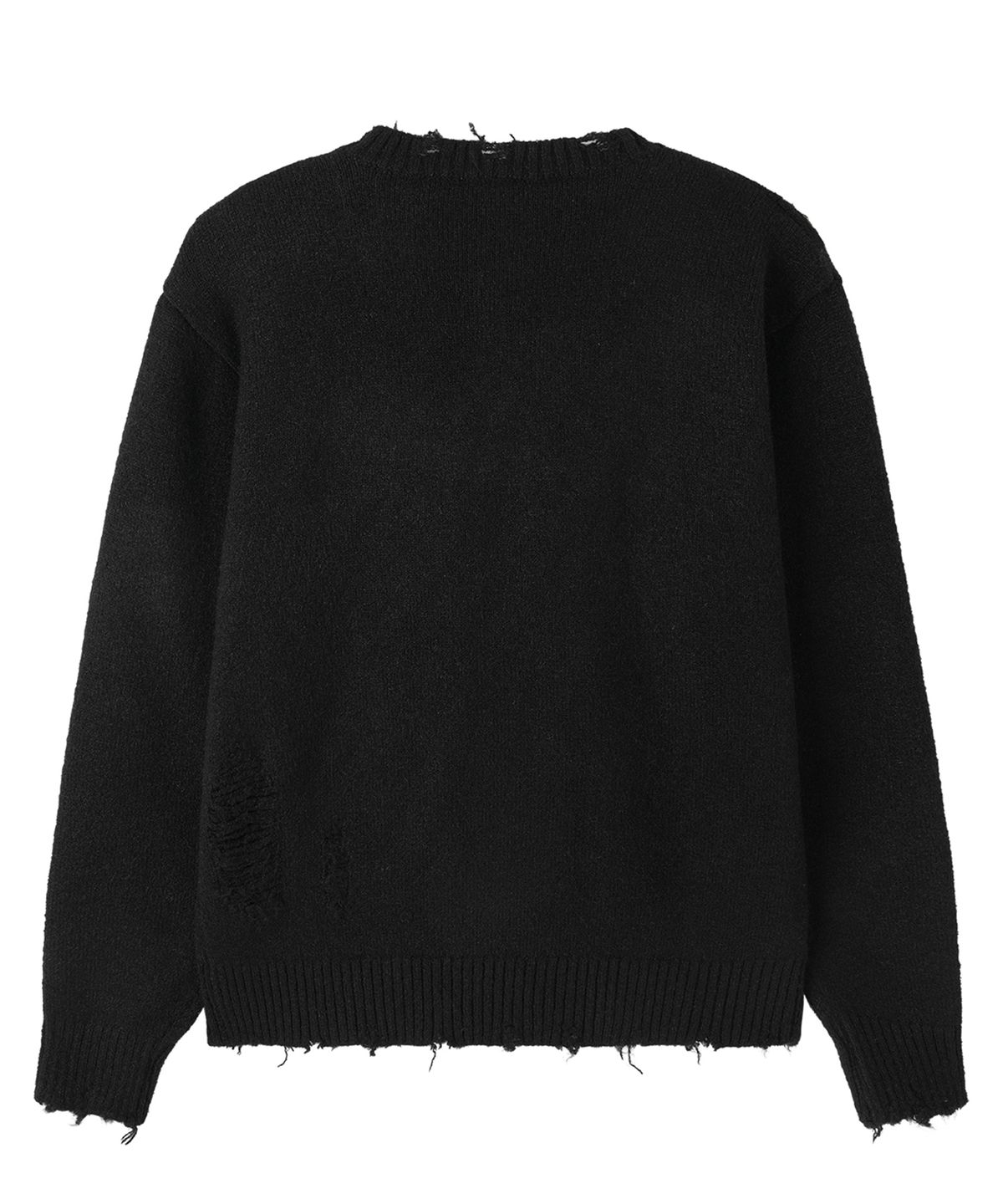 오픈야드(오와이)(OPENYARD(OY)) DISTRESSED V NECK KNIT - BLACK