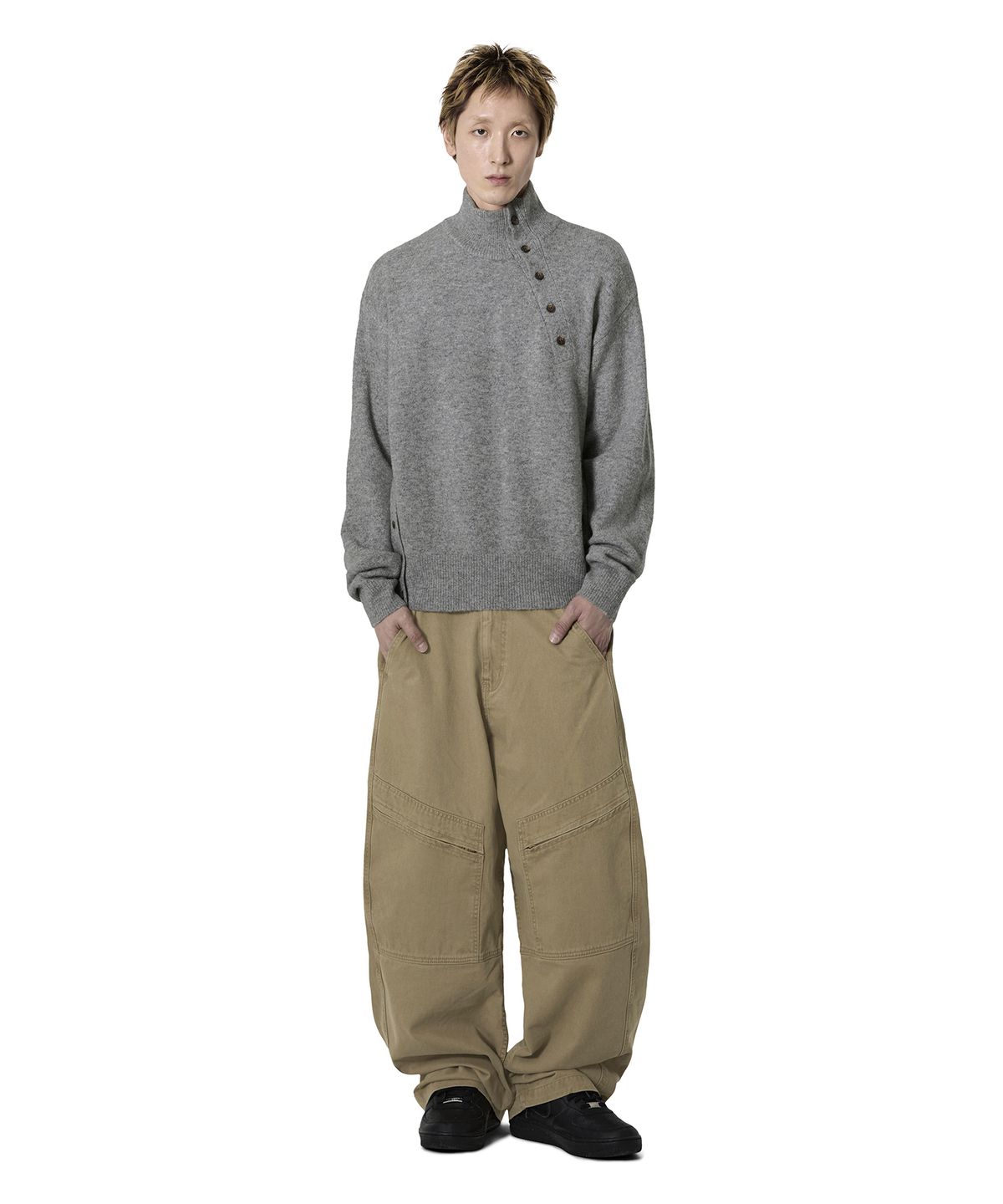 오픈야드(오와이)(OPENYARD(OY)) OFFSET NECK KNIT - MELANGE