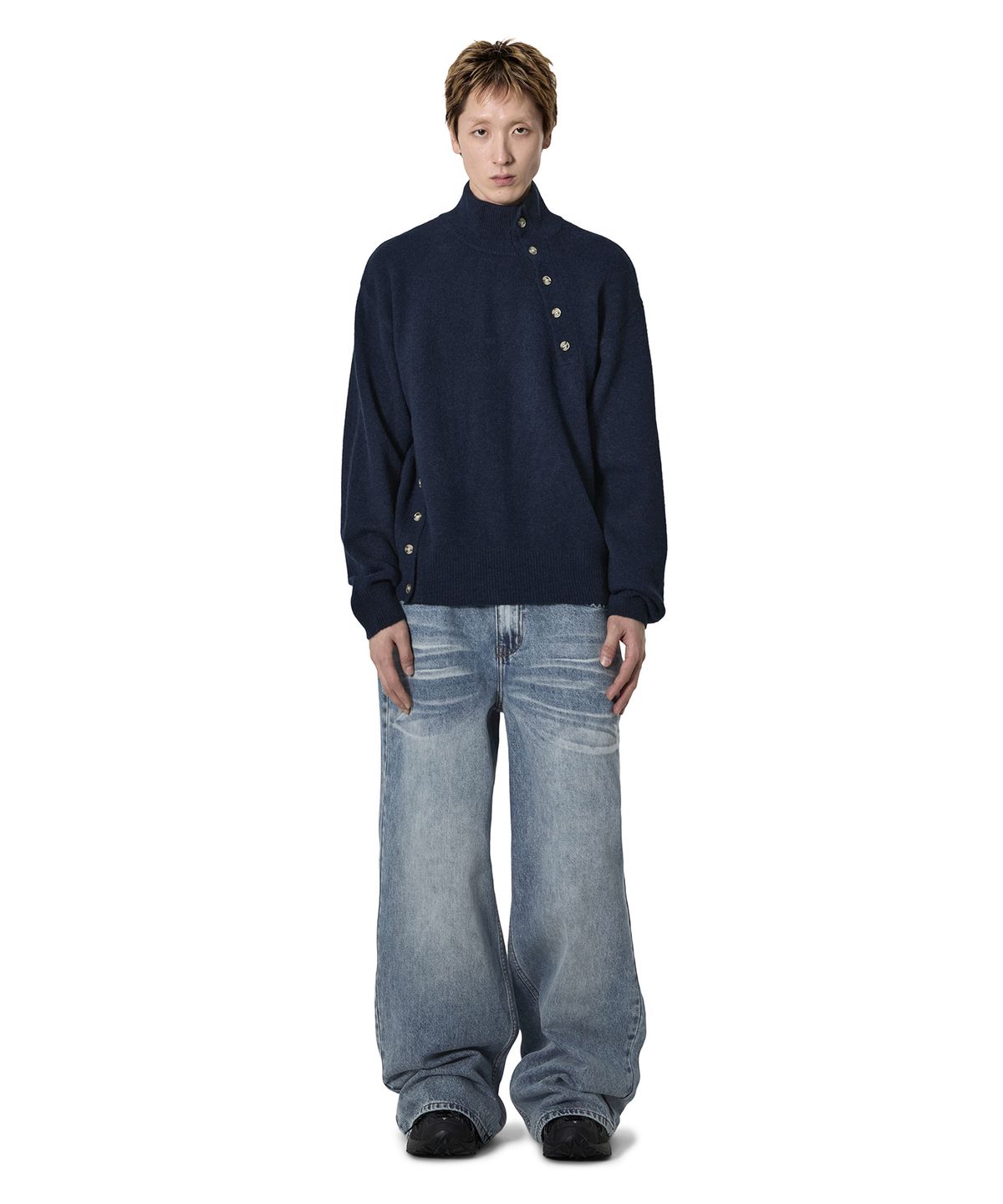 오픈야드(오와이)(OPENYARD(OY)) OFFSET NECK KNIT - NAVY