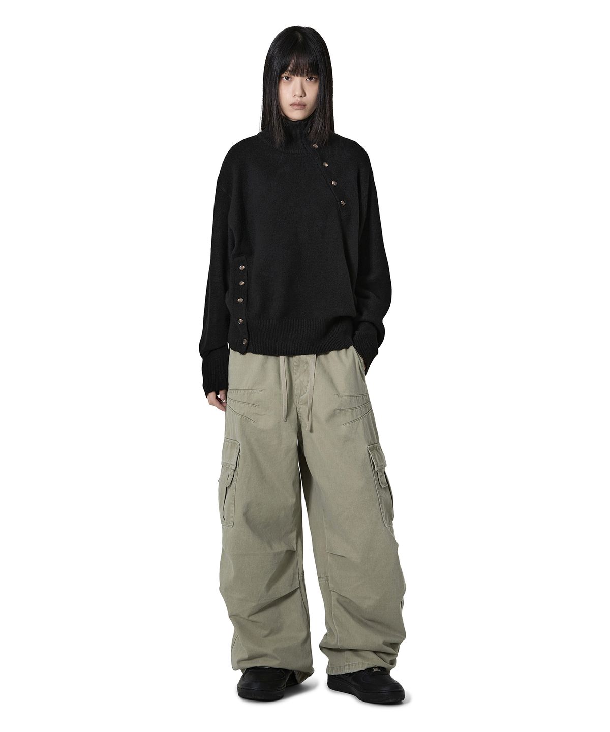 오픈야드(오와이)(OPENYARD(OY)) OFFSET NECK KNIT - BLACK