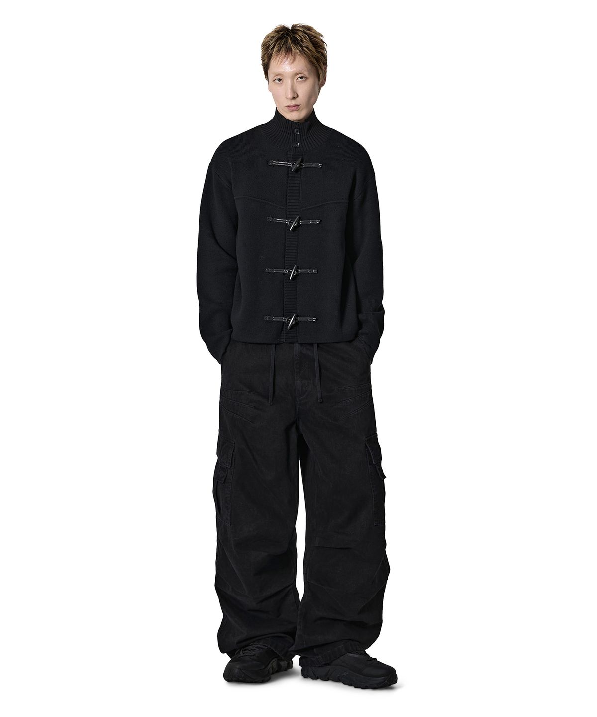 오픈야드(오와이)(OPENYARD(OY)) TOGGLE KNIT CARDIGAN - BLACK