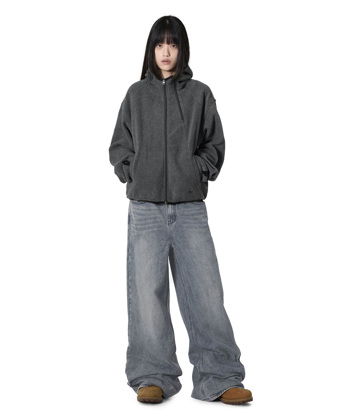 오픈야드(오와이)(OPENYARD(OY)) PANEL HOODED FLEECE JACKET - CHARCOAL