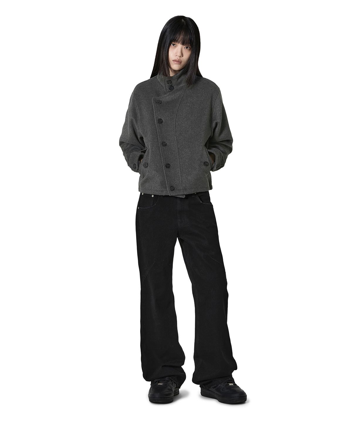오픈야드(오와이)(OPENYARD(OY)) WRAP SHORT COAT - GREY