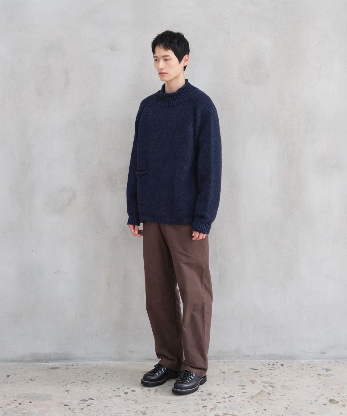 홀리선(HORLISUN) Fjord Roll Neck Pocket Knit Melange Navy