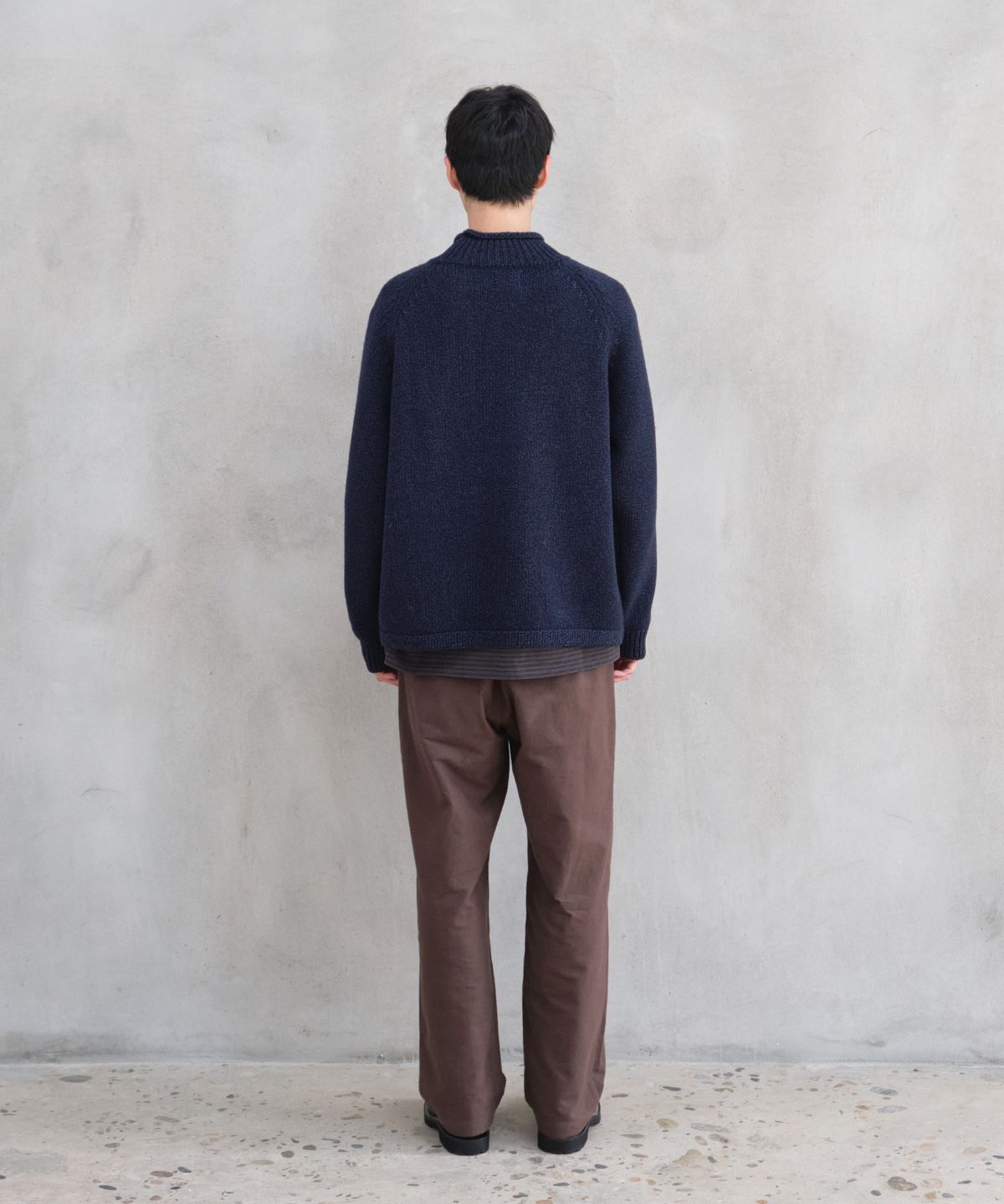 홀리선(HORLISUN) Fjord Roll Neck Pocket Knit Melange Navy