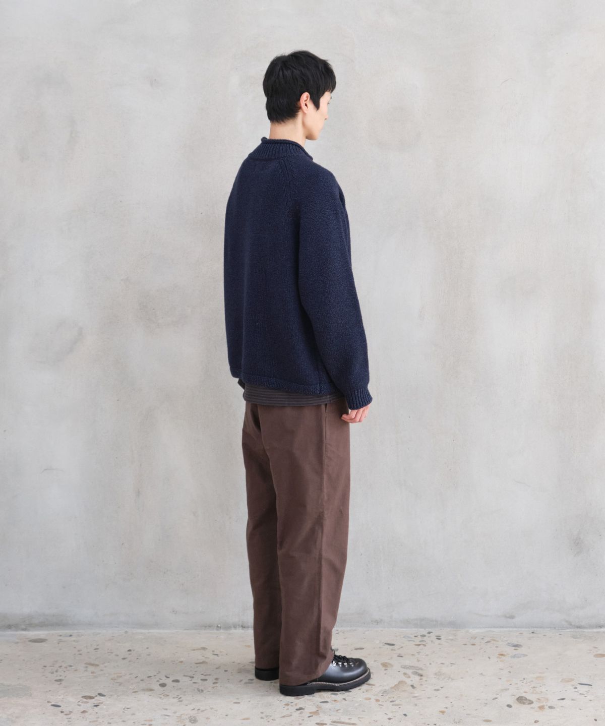 홀리선(HORLISUN) Fjord Roll Neck Pocket Knit Melange Navy