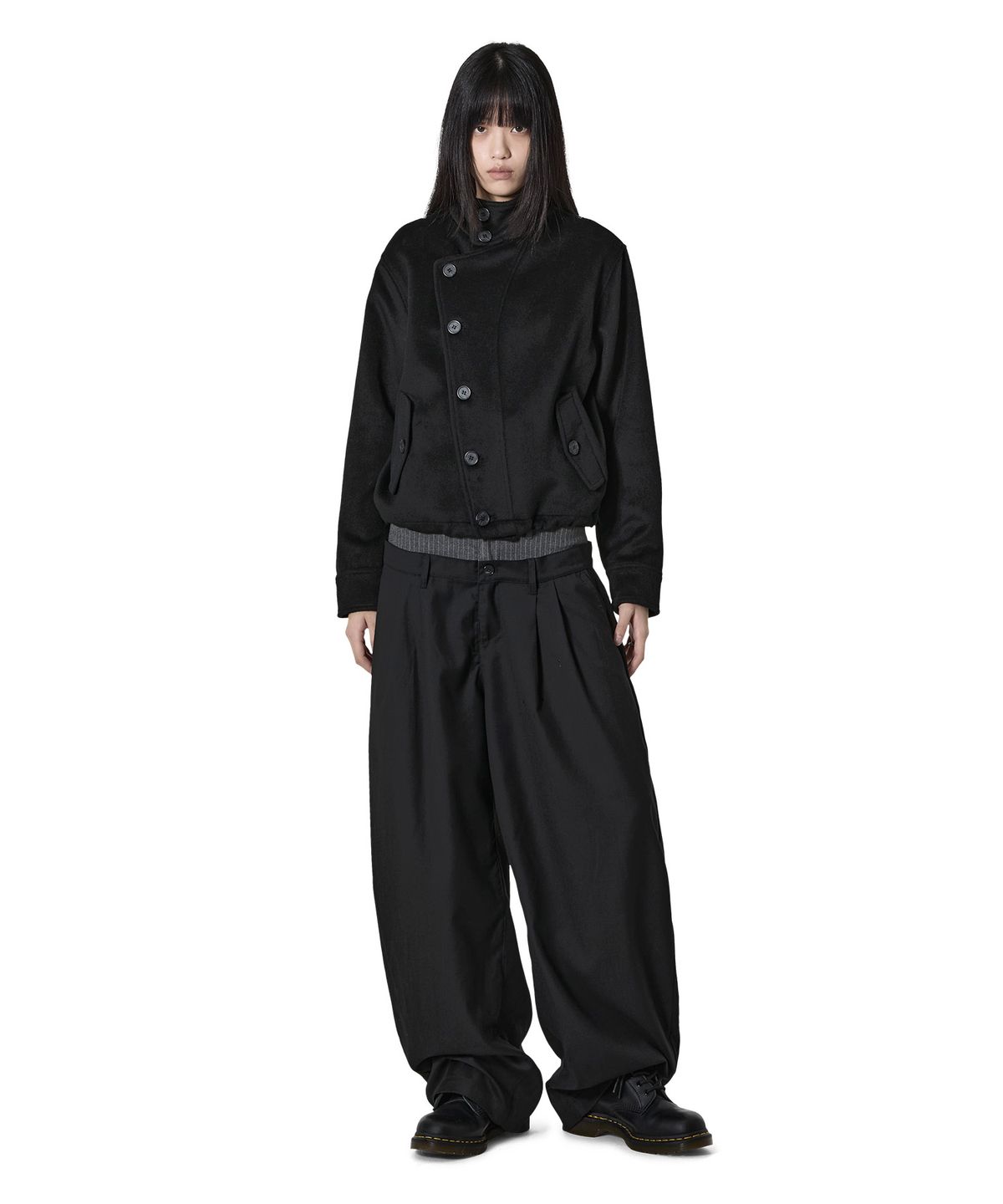오픈야드(오와이)(OPENYARD(OY)) WRAP SHORT COAT - BLACK