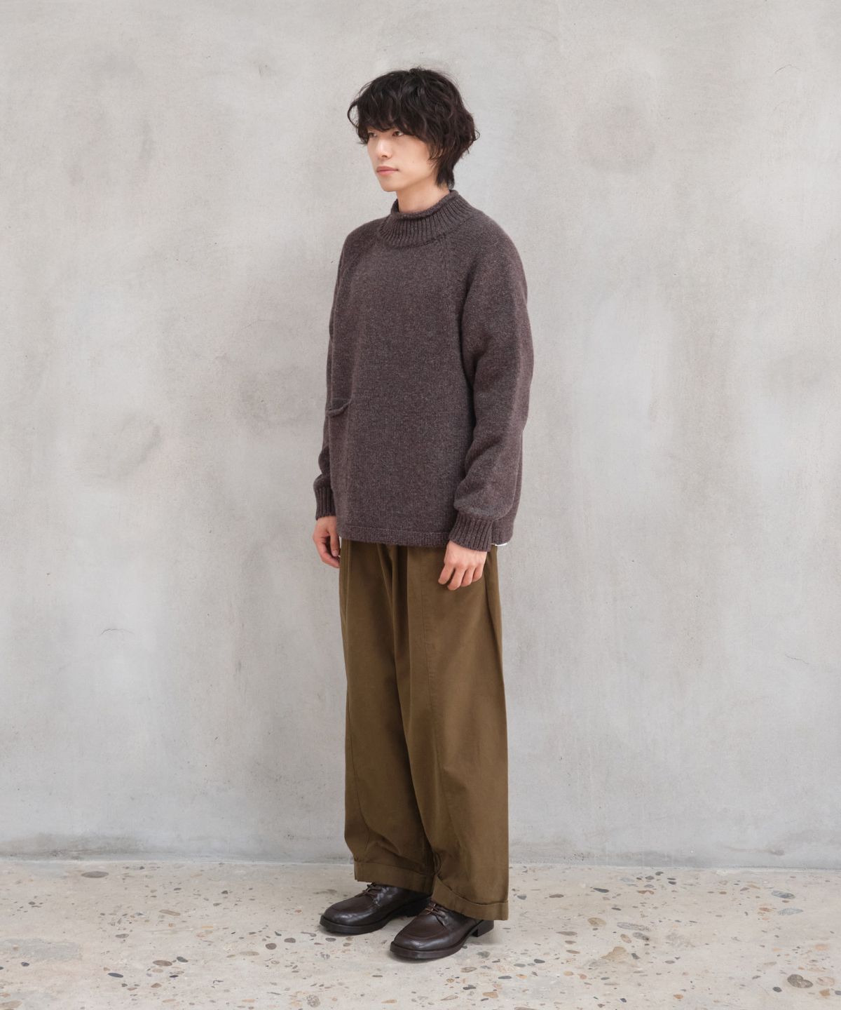 홀리선(HORLISUN) Fjord Roll Neck Pocket Knit Melange Brown