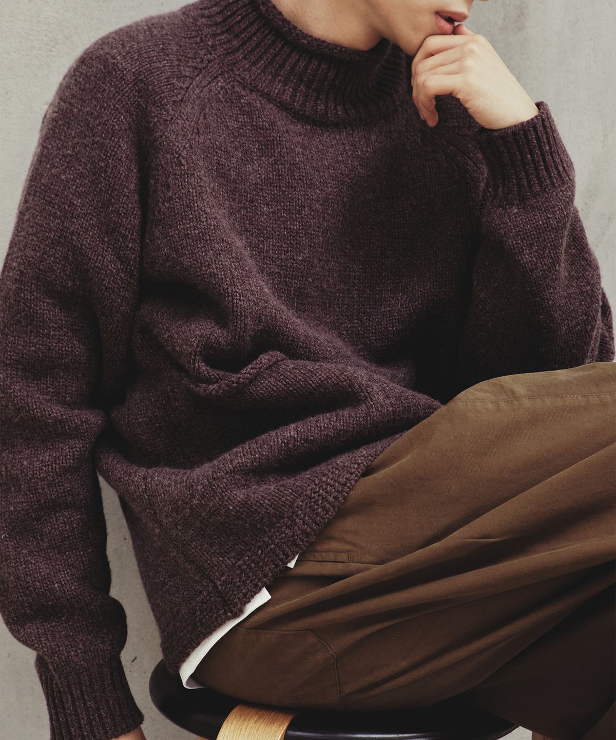 홀리선(HORLISUN) Fjord Roll Neck Pocket Knit Melange Brown