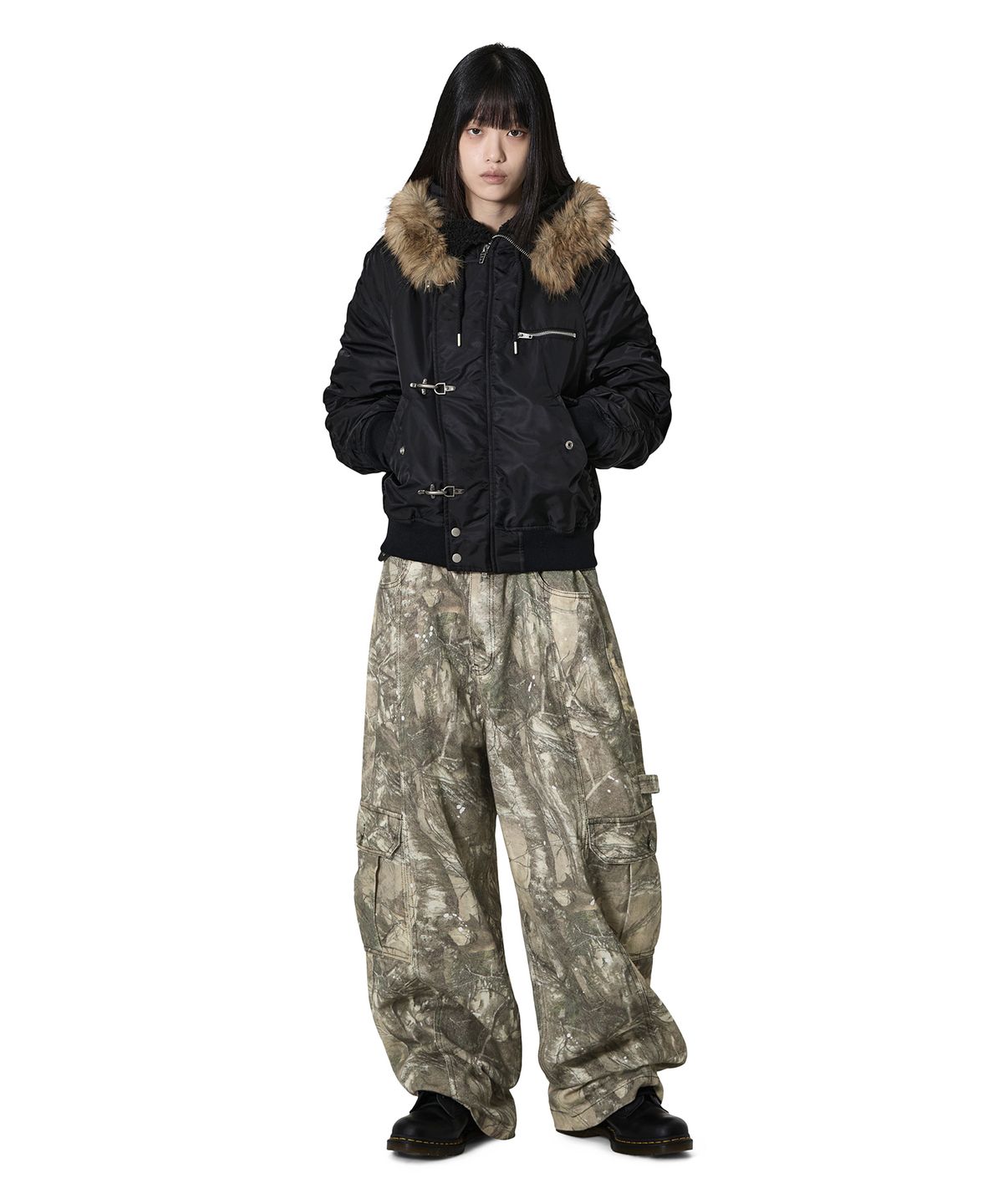 오픈야드(오와이)(OPENYARD(OY)) LOCK IN HOODED BOMBER JACKET - BLACK
