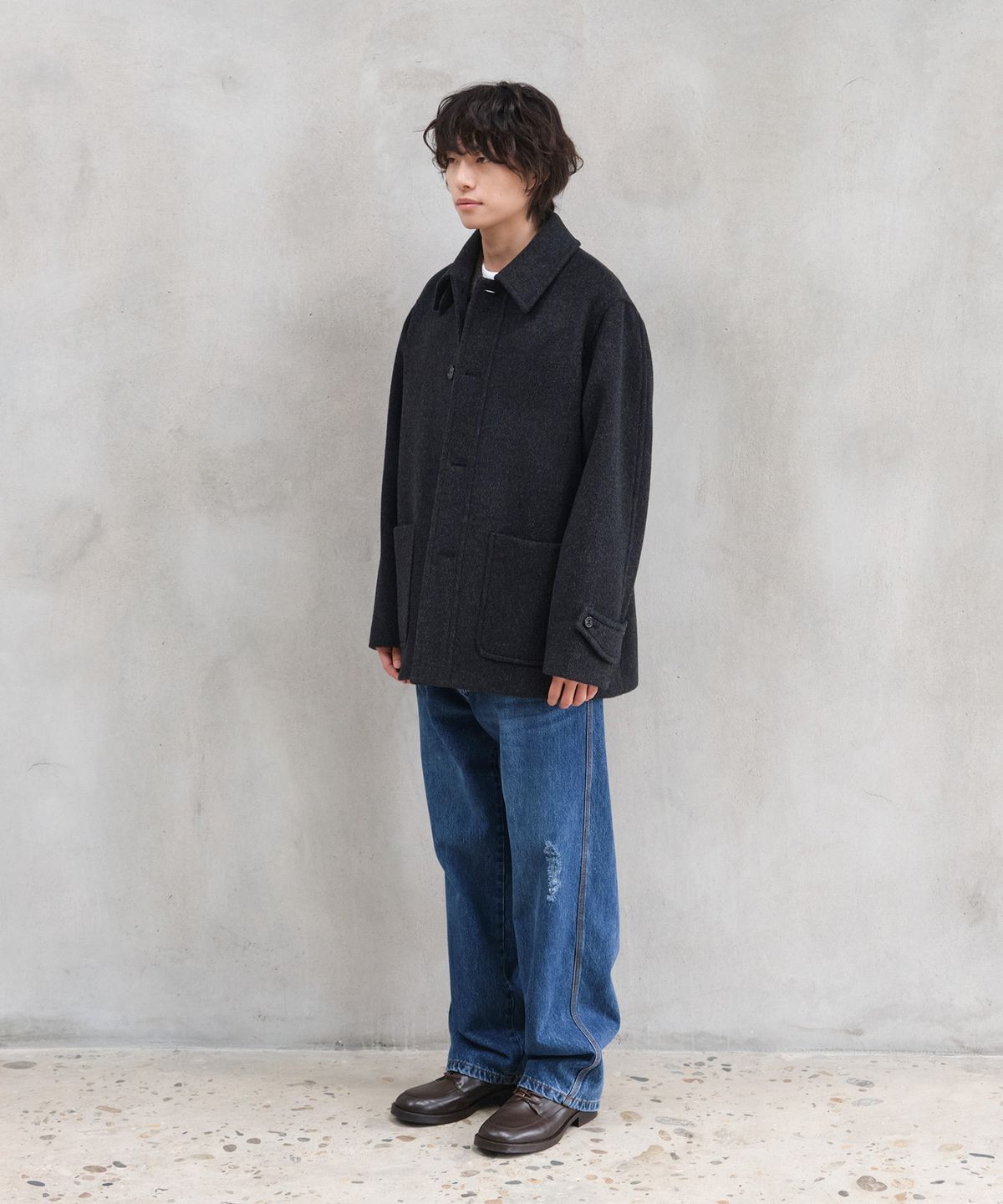 홀리선(HORLISUN) Newyear Wool Half Coat Melange Black