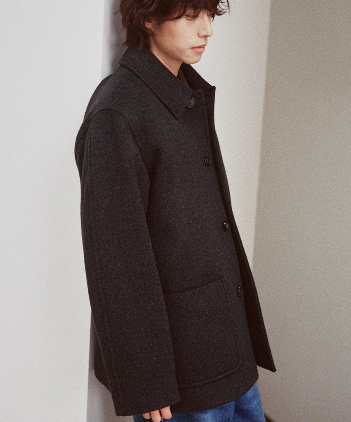 홀리선(HORLISUN) Newyear Wool Half Coat Melange Black